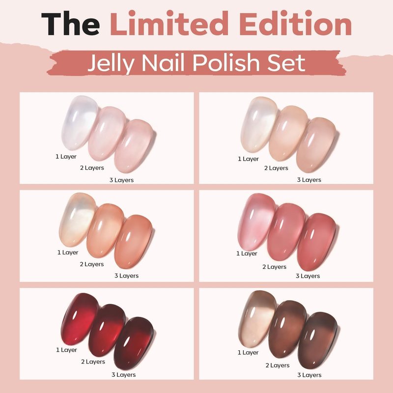 modelones Nail Polish Set 6 Colors Nude Nail Polish Jelly Set Red Pink Quick Dry Spring Summer Nail Polish 5ml (Sheer Nude Set)