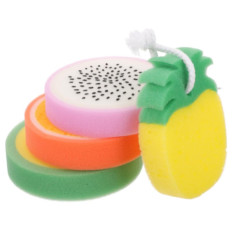 Healvian 4 Pack Fruit-Shaped Bath Sponges 5.31 Inch Exfoliating Shower Body Wash Scrubber for All Skin Types
