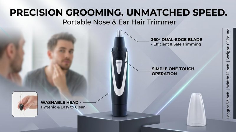 Ear and Nose Hair Trimmer Clippers: 2026 Professional Painless Eyebrow & Facial Hair Trimmers Remover for Men Women, Battery Operated Nasal Clipper, Dual Edge Waterproof Blades for Easy Clean, Black