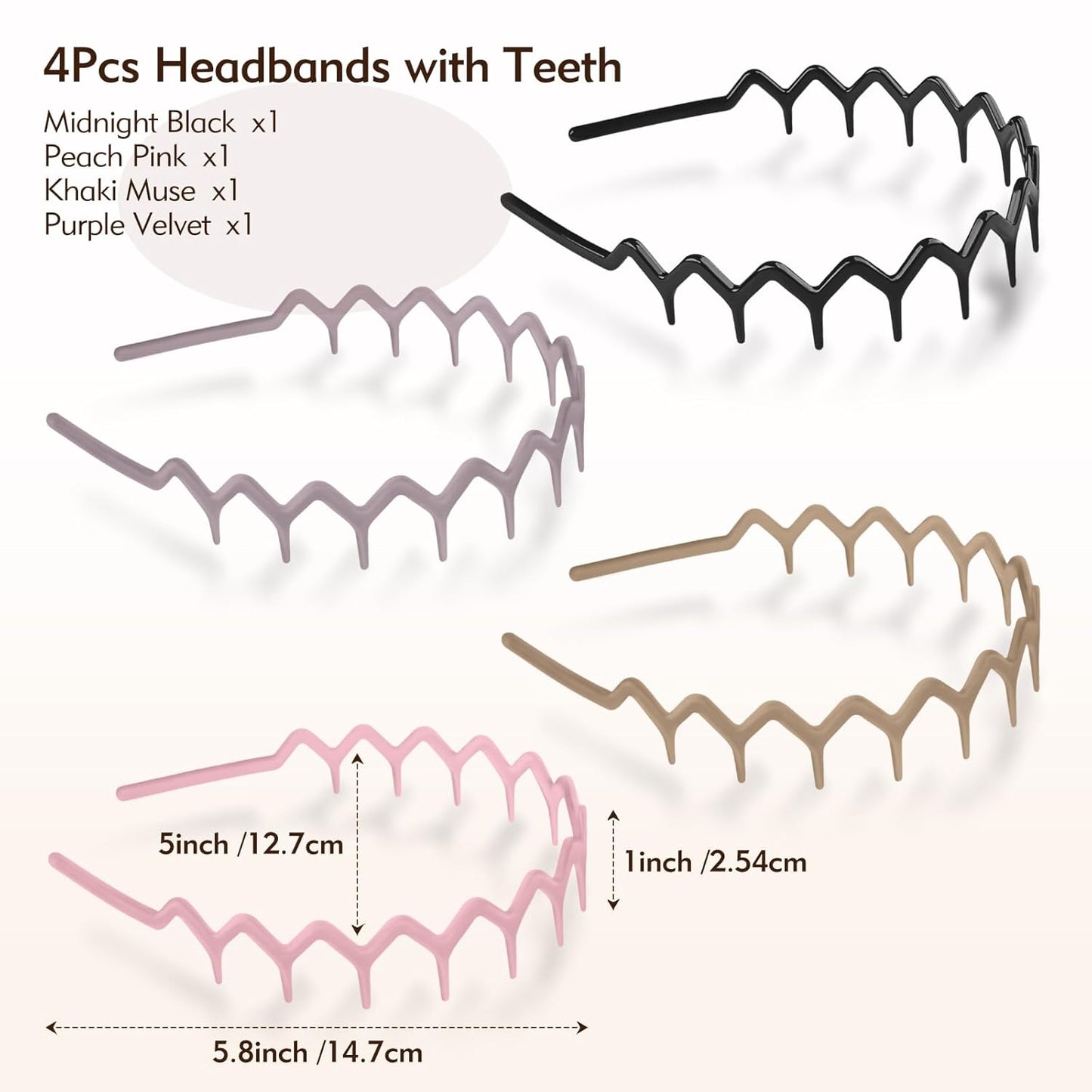 Zig Zag Headbands - 4-Pack Non-Slip Comb Headbands for Women & Men | Classic Wavy Claw Hair Accessories