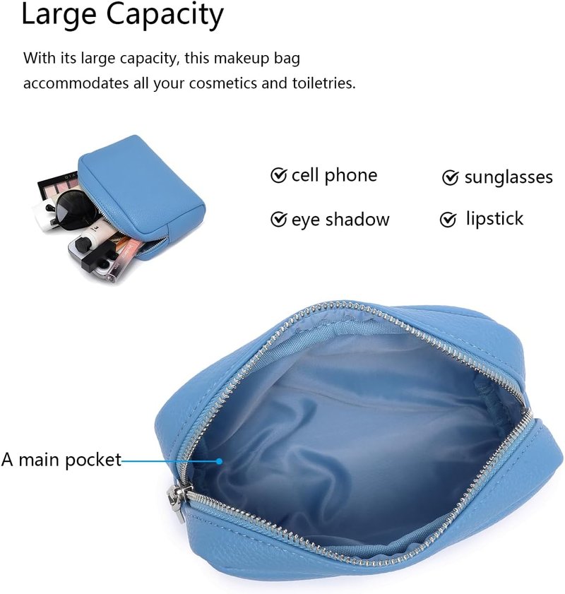 Skiennix Makeup Bag - Large Capacity Women's Classic Black Wash Bag with Adjustable Partition | Gentian Blue