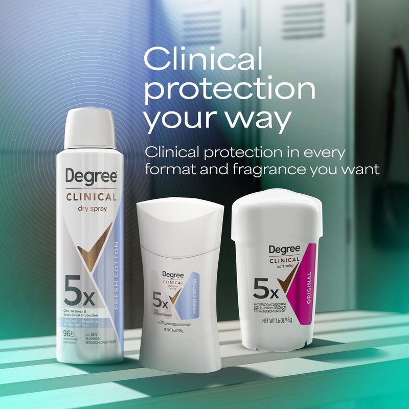 Degree Clinical Strength Antiperspirant Deodorant - 96-Hour Sweat & Odor Protection | Fresh Cotton, 1.6 oz