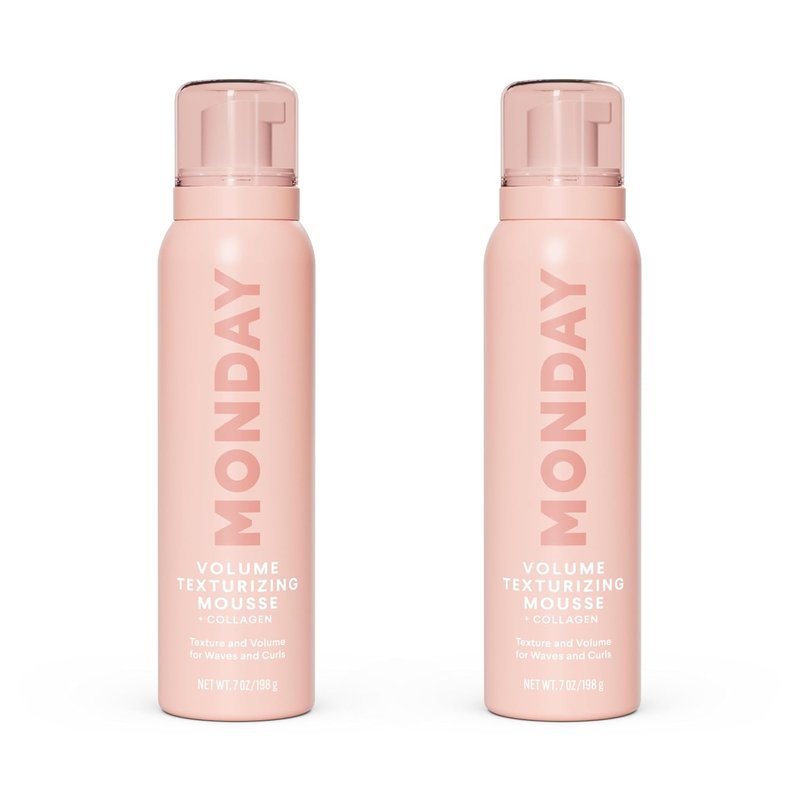 Monday Haircare Volume Texturizing Mousse - Hydrolyzed Collagen for Instant Texture & Volume, 7 oz (Pack of 2)