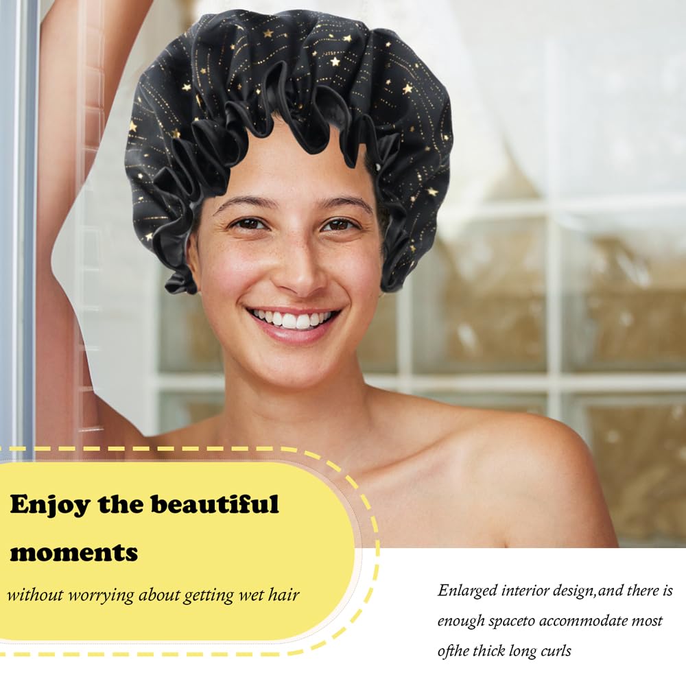 TCOTBE 4 Pieces Shower Caps for Women, Double layer shower cap, Elastic Reusable Bathing Hair Cap Environmental Protection Hair Bath Caps,PEVA Adult Bathing Cap Bath Hair Cover
