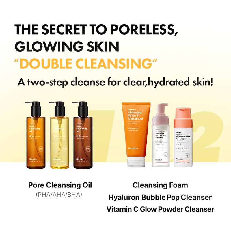 Hanskin PHA Pore Cleansing Oil - Korean Deep Pore Cleansing Makeup & Sebum Remover XL, Blackhead & Large Pores Cleanser for Sensitive Skin, Double Cleansing First Step, Plant-Based Care, 10.14oz