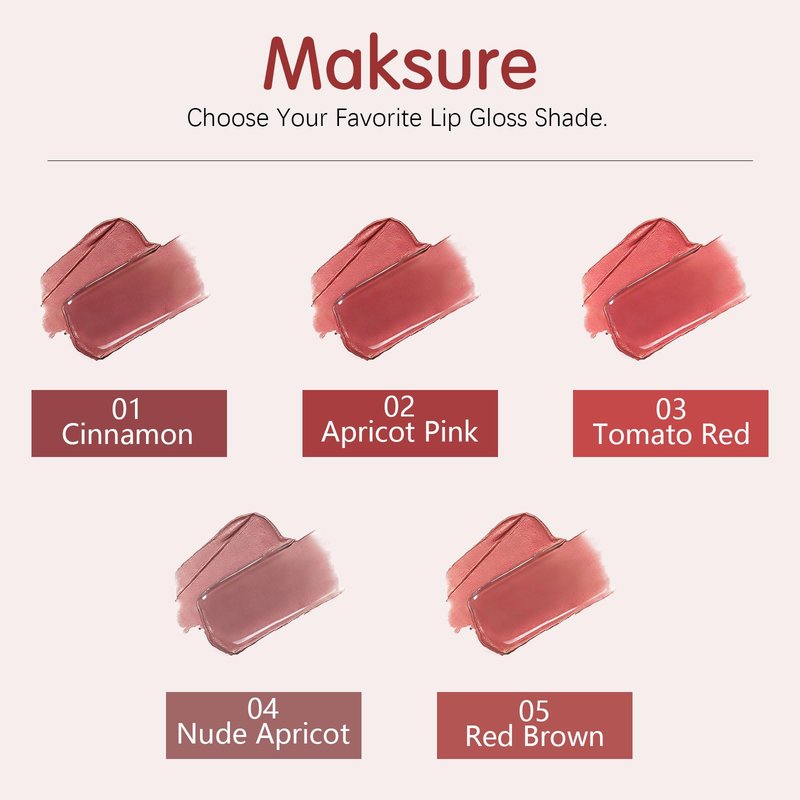 Maksure Double-Ended Lip Gloss – Nourishing Tinted Lip Oil for a High-Shine Finish, Plumps, Non-Sticky, Moisturizes Dry Lips, Vegan & Cruelty-Free Lip Makeup (05 Red Brown)