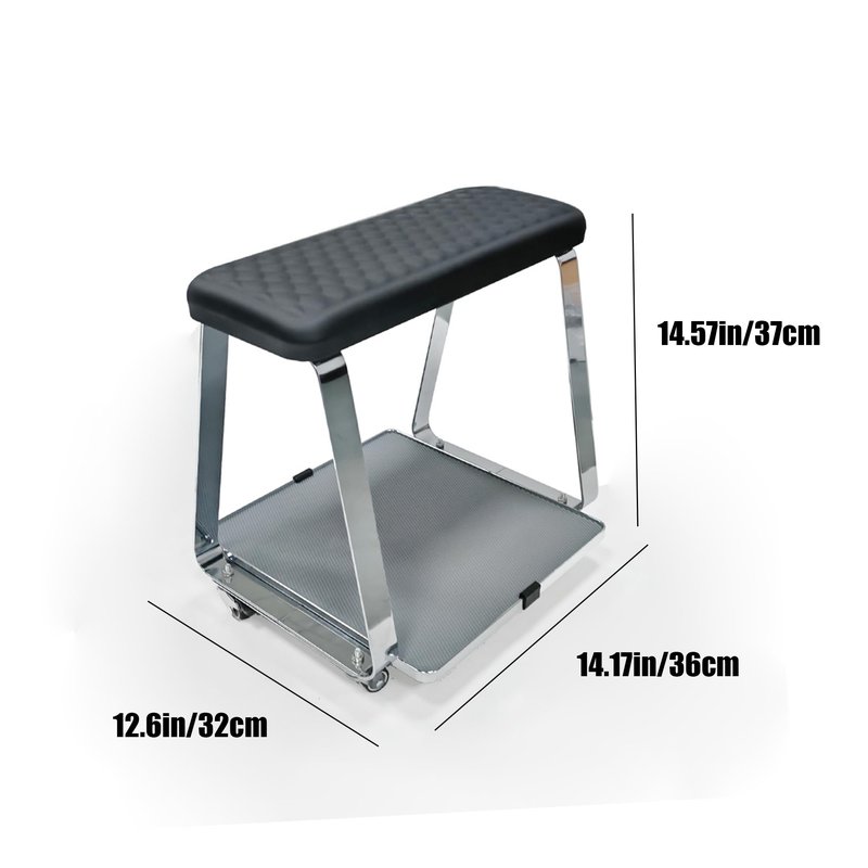 Erxewim Professional Pedicure Stool with Soft Memory Foam Cushion, Rolling Foot Rest Cart, Stainless Steel Legs, Ideal for Salon & Home Spa Use (Black)