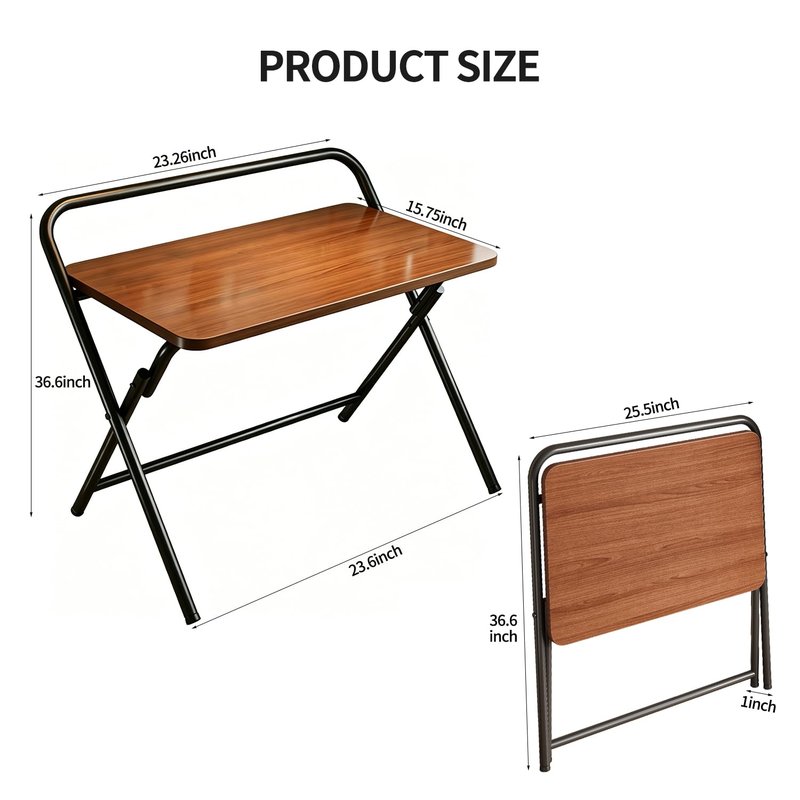 Aivernses Folding Table, Small Computer Desk, Foldable Desk for Bedroom, Mini Desk for Home Office&Study, 24x16 Inches, No Assembly Required, Wood Top with Metal Frame, Dark Brown