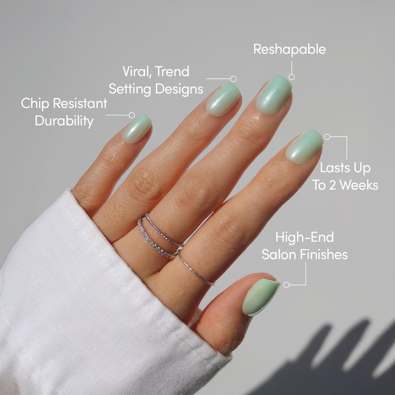 Glamnetic Press On Nails - Mint Green Glazed Short Squoval | 30 Nail Kit with Glue, 15 Sizes Available