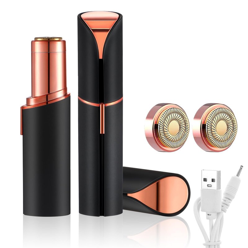 Flawless Facial Hair Remover for Women, Device, Remover Women Face, Finishing Touch Upper Lips, Chin & Cheeks, USB Rechargeable with LED LightIncluded Two Replacement Heads (Black)
