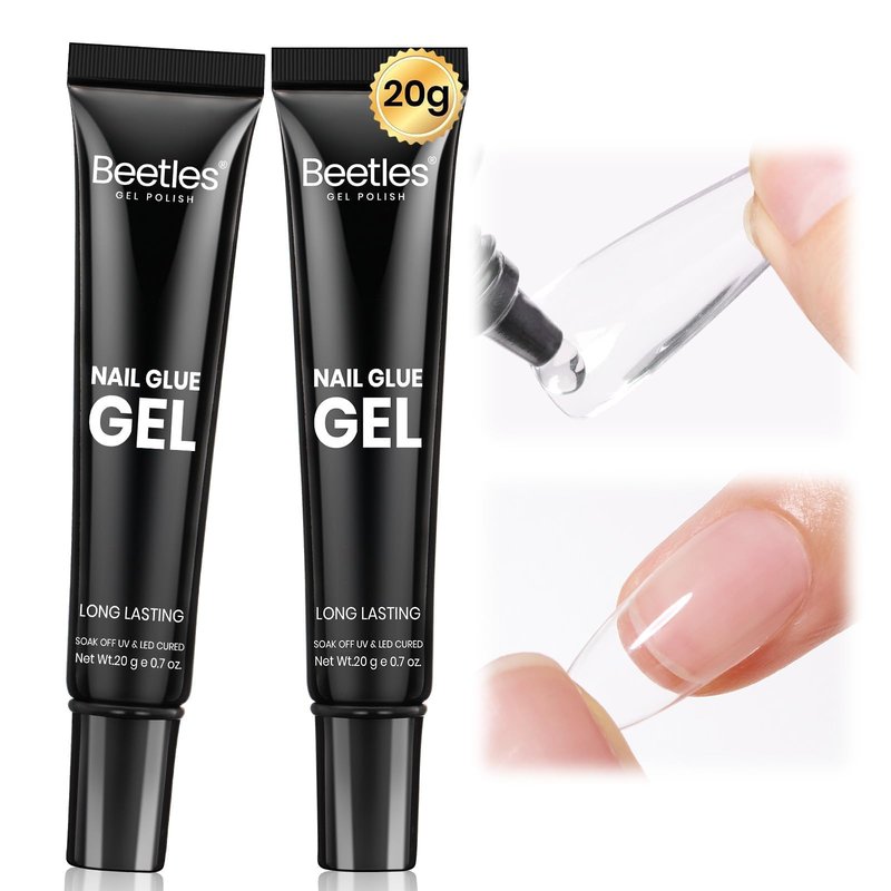 Beetles 2Pcs*20g Solid Nail Glue Gel, Tipex Soft Nail Tips Glue Super Strong for Acrylic Nails Extension Fake Nails Clear Press On Nails, Summer Nail Art, U V Light Required