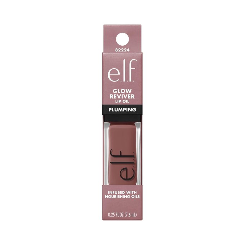 e.l.f. Glow Reviver Plumping Lip Oil - Tinted Lip Plumper for High-Shine Finish | Infused with Jojoba Oil, Vegan, Major Mauve