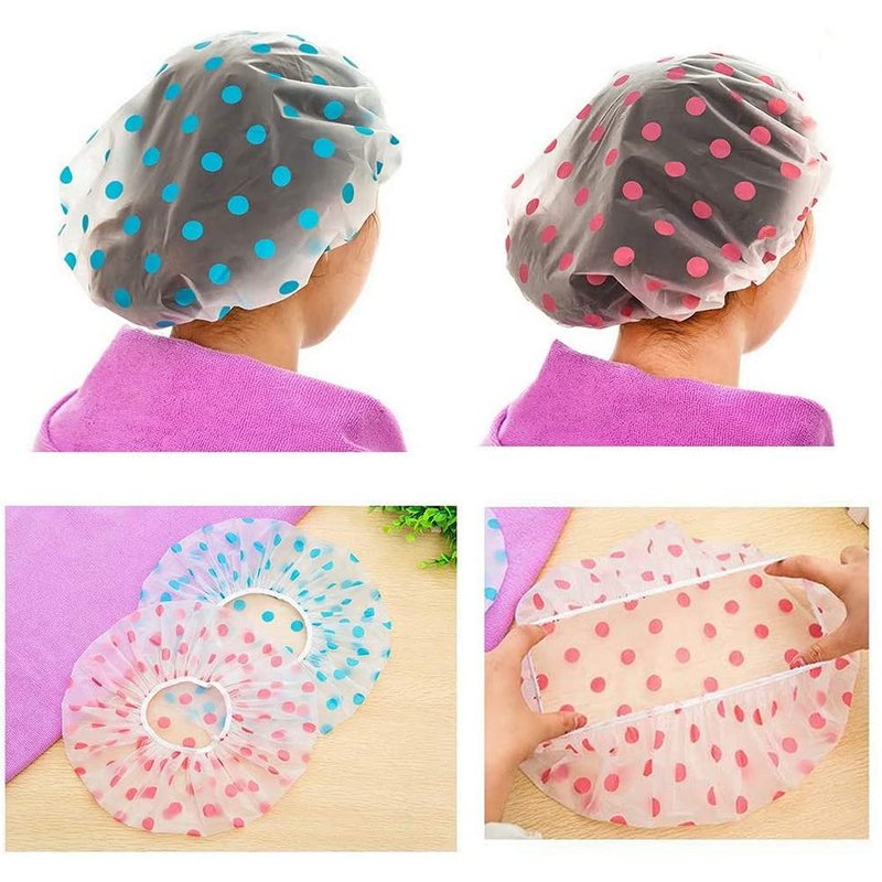Large Shower Caps, 3 Pcs Waterproof Bath Caps Plastic Reusable Shower Caps Elastic Band Bath Hair Hat for Women Ladies