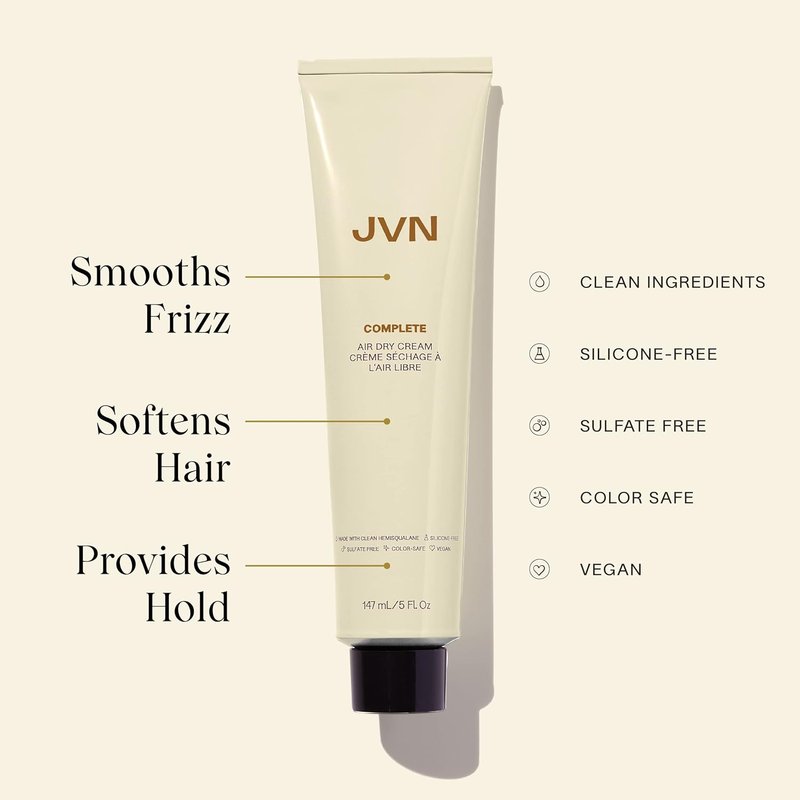JVN No Heat Air Dry Cream - Hair Smoothing Curl & Wave Enhancer | 5 Fl Oz, Silicone-Free