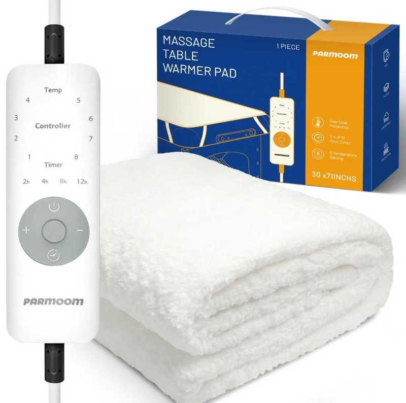 PARMOOM Massage Table Warmer Heating Pad Professional Massage Bed Warmer with 4 Timer, 8 Heat Settings, Overheat Protection for Massage Bed & Spa, Thickened & Soft Fleece, 30" x 71"