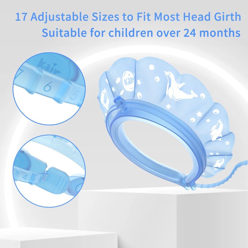 kair Baby Kids Bath Visor Soft Adjustable Silicone Toddler Children Shower Cap Hair Washing Hat Keep Kids Shield Water Out of Eyes & Ears Head Circumference 17"-24" (Blue, More Than 24 Months)