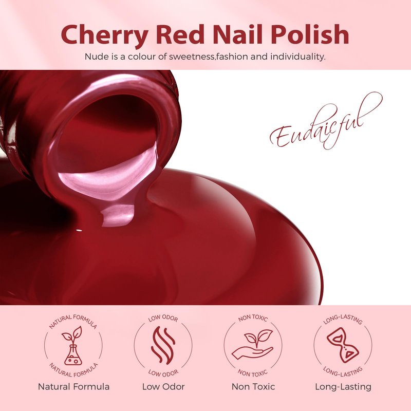 Eudaicful Cherry Red Nail Polish: Quick Dry Nail Polish Fingernail Polish for Women Non Gel Air Drying, Nail Lacquer for Nail Art Manicure Home DIY, 15ML