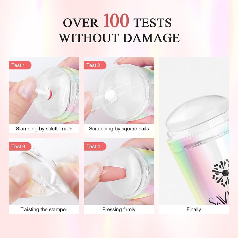 Saviland French Tip Nail Stamp Kit - 5PCS Gold Radium Jelly Stamper with Clear Silicone & Scrapers