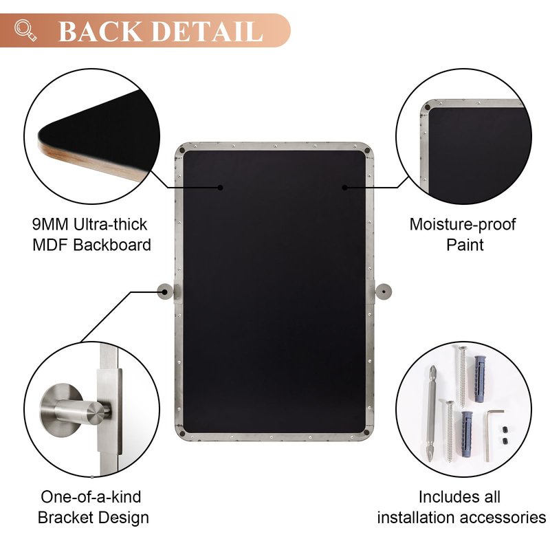 MOON MIRROR Brushed Nickel Pivot Mirror for Bathroom, Tilt Rounded Rectangle Bathroom Vanity, Overall 24.33 x 30 in (Mirror 20x 30 in)