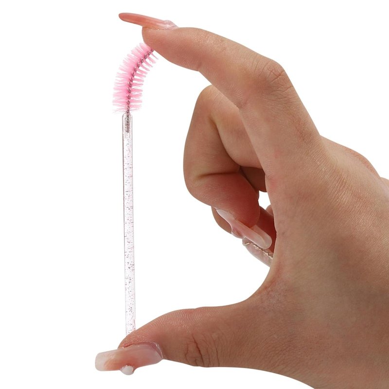 Skiennix Disposable Mascara Wands - Crystal Eyebrow Spoolies for Eyelash Extensions | 100 Pcs, Pink