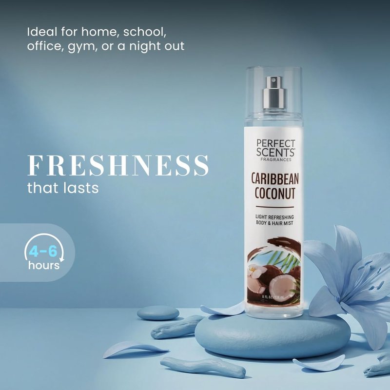 Caribbean Coconut Body & Hair Mist - Refreshing Vegan Spray, 8 Fl Oz | Paraben-Free, Infused with Panthenol