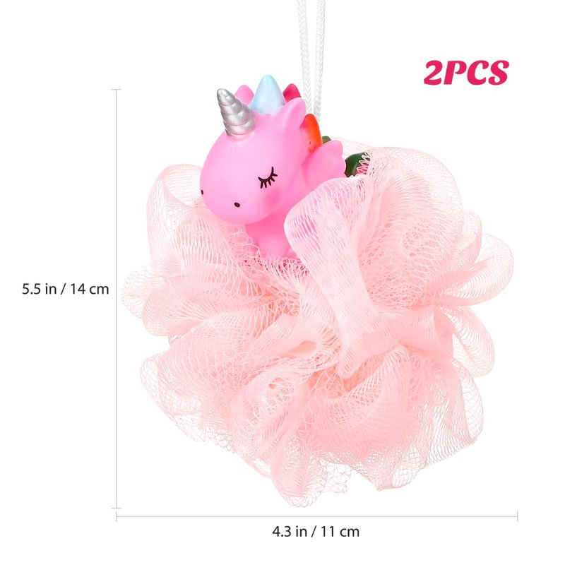 2pcs Kids Bath Loofah: Body Sponge - Unicorn Shower Pouf for Deep Cleaning Body Scrubber Exfoliator Wash Back Scrubber