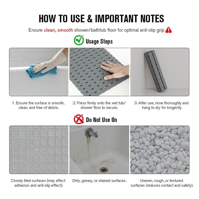 MBOSS Bathtub Mat Non Slip, Shower Mat for Inside Shower, Suction Cups Design and Drain Holes, 27.5 X 15.7 Inch, Bathroom Essentials Safe, Easy to DIY Cut, Soft and Eco-Friendly Materials