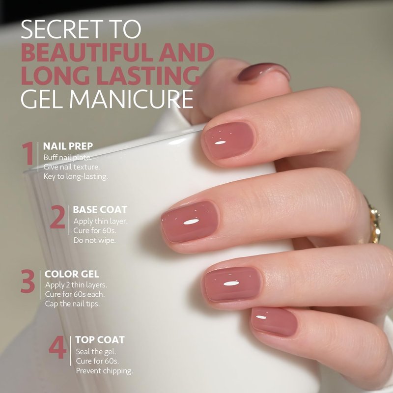 GAOY Jelly Nude Pink Gel Nail Polish, 16ml Sheer Translucent Netural Soak Off Gel Polish, UV Light Cure for Nail Art DIY at Home, 3022 Nude Rose