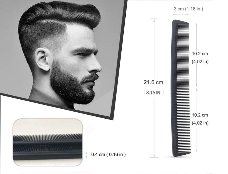 3 Pack Carbon Fiber Cutting Comb - Professional 8.15' Styling Comb for All Hair Types, Fine and Wide Tooth