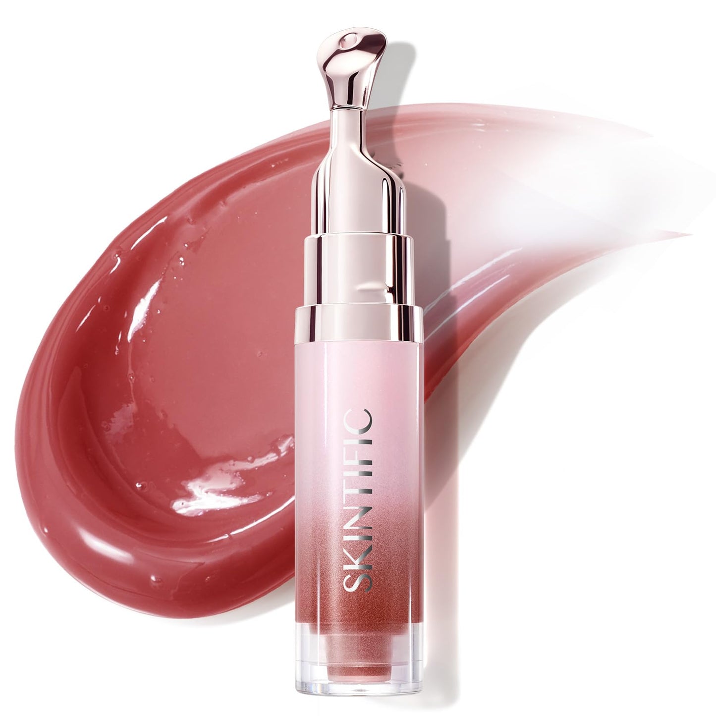 SKINTIFIC Peptide Brightening Lip Serum, Hydrating & Plumping Tinted Lip Gloss, Moisturizing Lip Balm with Polypeptides & Squalane for Glossy Sheer, Smooth Lips(12U Pink Ballet)