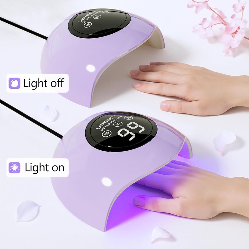 LadyMisty 72W UV LED Nail Lamp - Professional Gel Nail Dryer with 18 Beads, LCD Display & Auto Sensor (Purple)