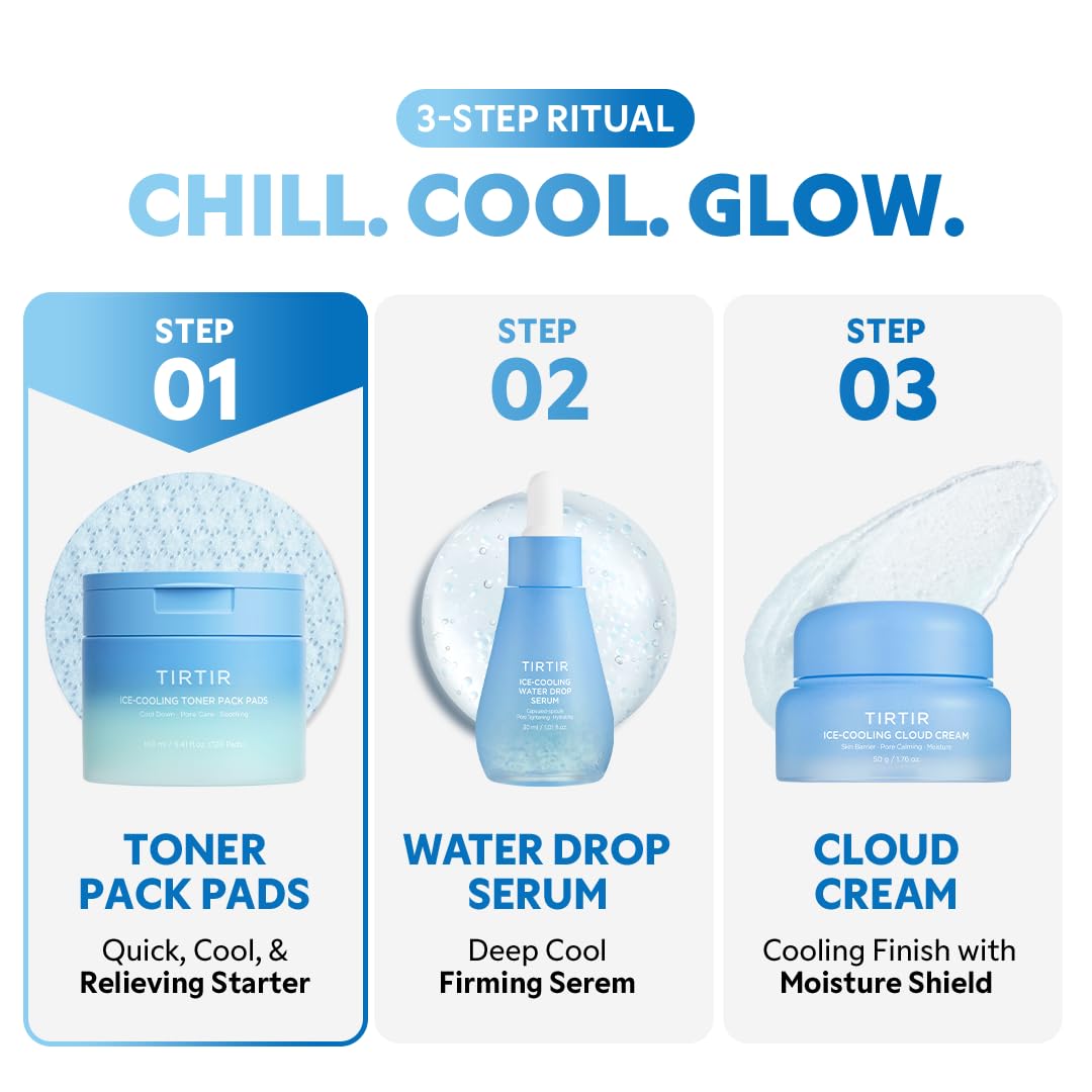 TIRTIR Ice-Cooling Icing Toner Pads | -3.76°C Instant Cool Down for Pore Reducing and Hydrating Korean Skincare (120 Units)