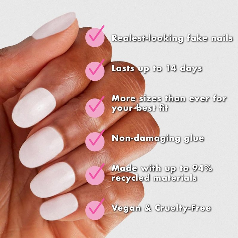 Olive & June Instant Mani Press-On Nails - 42 Non-Toxic, Long-Lasting Fake Nails | Spring Flowers & Patterns | Extra Short, Round | Strawberry Scone