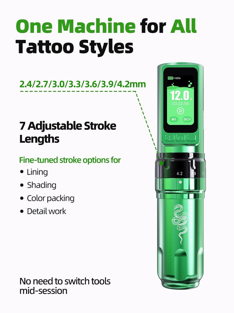 Mast Tattoo Fold Pro Wireless Tattoo Pen Machine - Professional Rotary Tattoo Gun for Lining Shading, Mcore-C3 Motor, 2Pcs 3000mAh Battery, 2.4-4.2mm Stroke, Complete Tattoo Kit