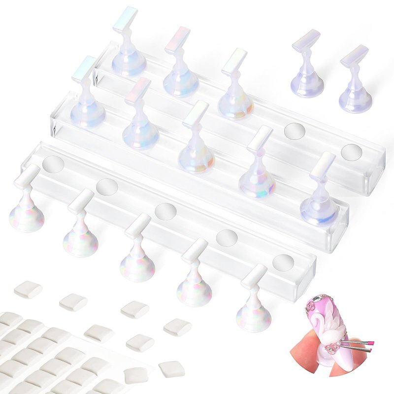 SAVILAND Nail Holder for Painting Nails: 3PCS Nail Stand Strong Magnetic Nail Stand for Press Ons Nail Stand for Nail Art Aurora Nail Holder Press on Nail Stand 40Pcs Reusable Putty Acrylic Nail Tools