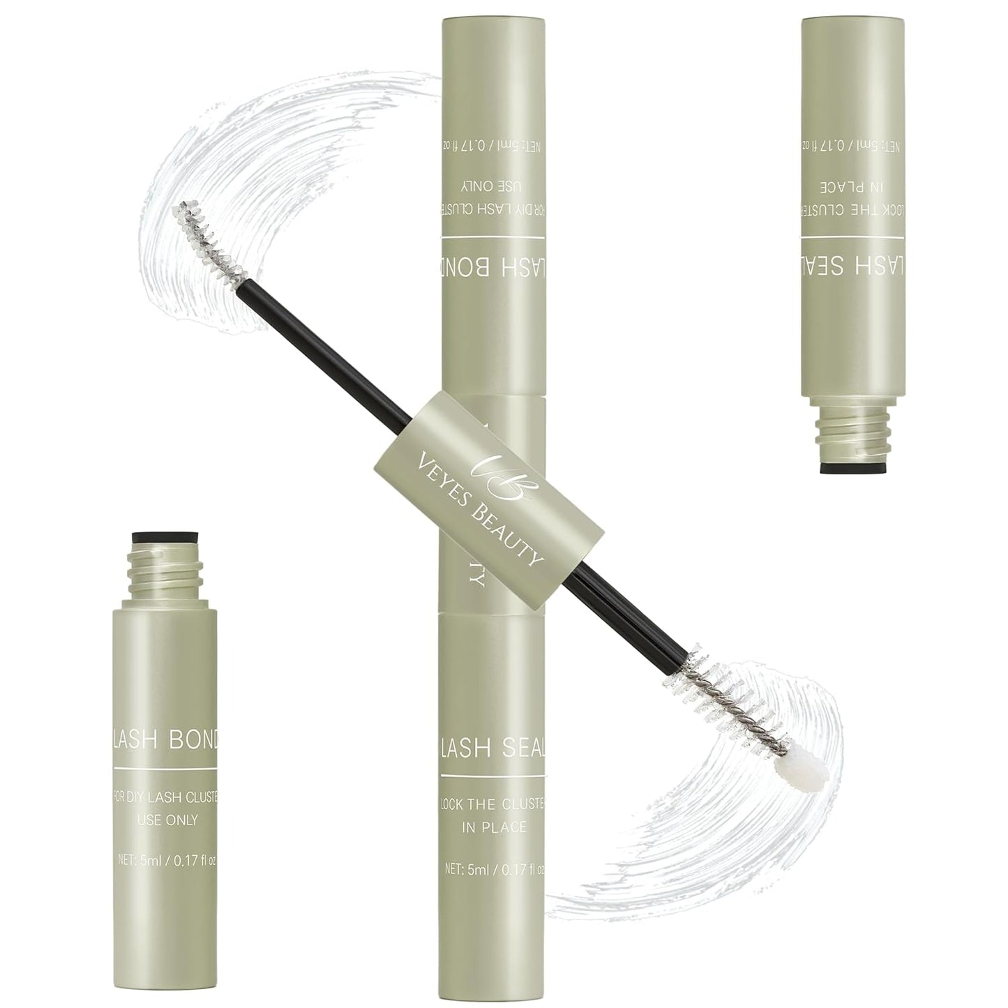 Veyesbeauty Lash Bond and Seal - Waterproof 2-in-1 Cluster Lash Glue for Long-Lasting Hold | 5ml + 5ml (White Bond)