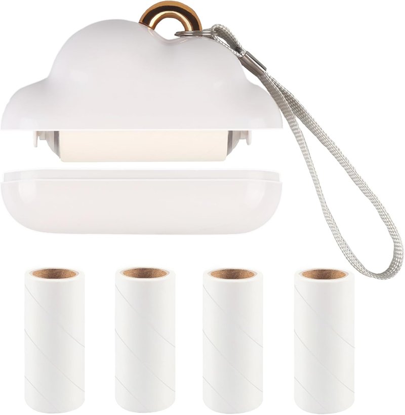 Mini Travel Lint Roller - Reusable Pet Hair Remover with 150 Refillable Sheets | Compact White Design