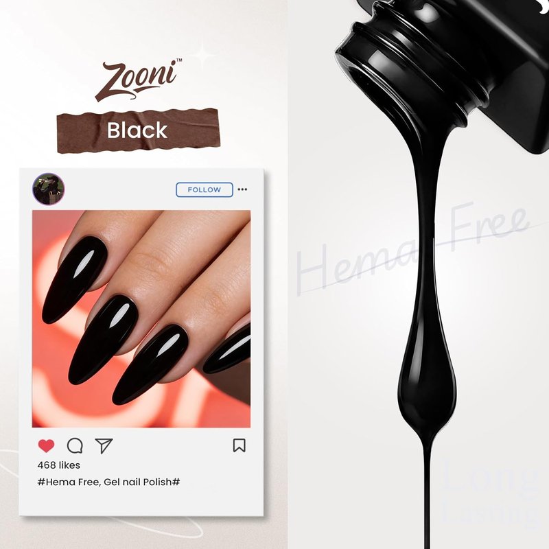 Hema-Free Gel Nail Polish - Black Color UV Nail Kit for DIY Manicure | 1 Piece
