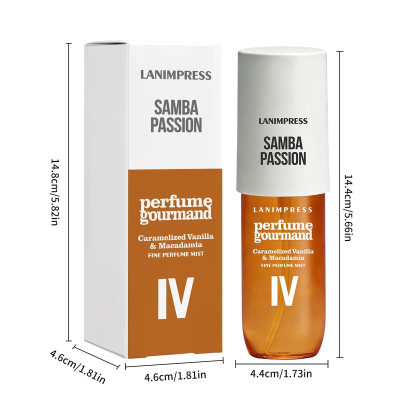 LANIMPRESS 3 FL OZ No.4 Hair Mist and Body Spray for Women,Eau De Parfum, Amber Gourmet Perfume, Sweet Scent– With Notes of Roasted Macadamia Nuts,Caramel Vanilla,Coconutblossom, Travel Size Fragrance