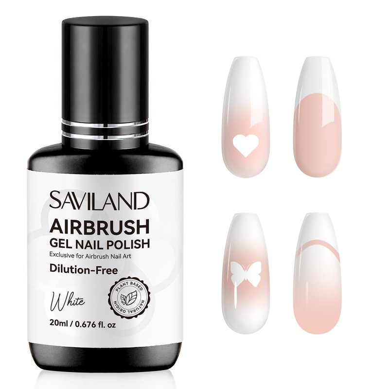 SAVILAND Airbrush Gel Nail Polish Dilution-free: Hema-Free 20 ml No Clogging White Airbrush Nail Polish Non-Acetone Nail Gel P olish for High Pigmented Colors Airbrush Polish for Ombre French Nail