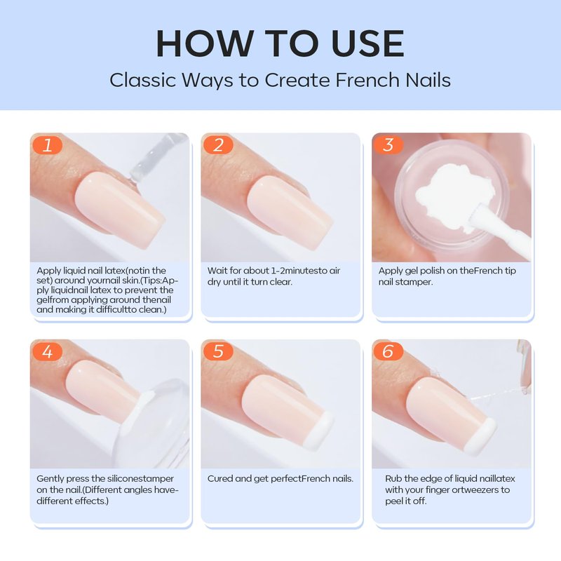modelones French Tip Tool- 6 Pcs Nail Stamp French Manicure Kit Suitable for DIY Together with Gel Nail Polish Art Tips Printing Tool Kit