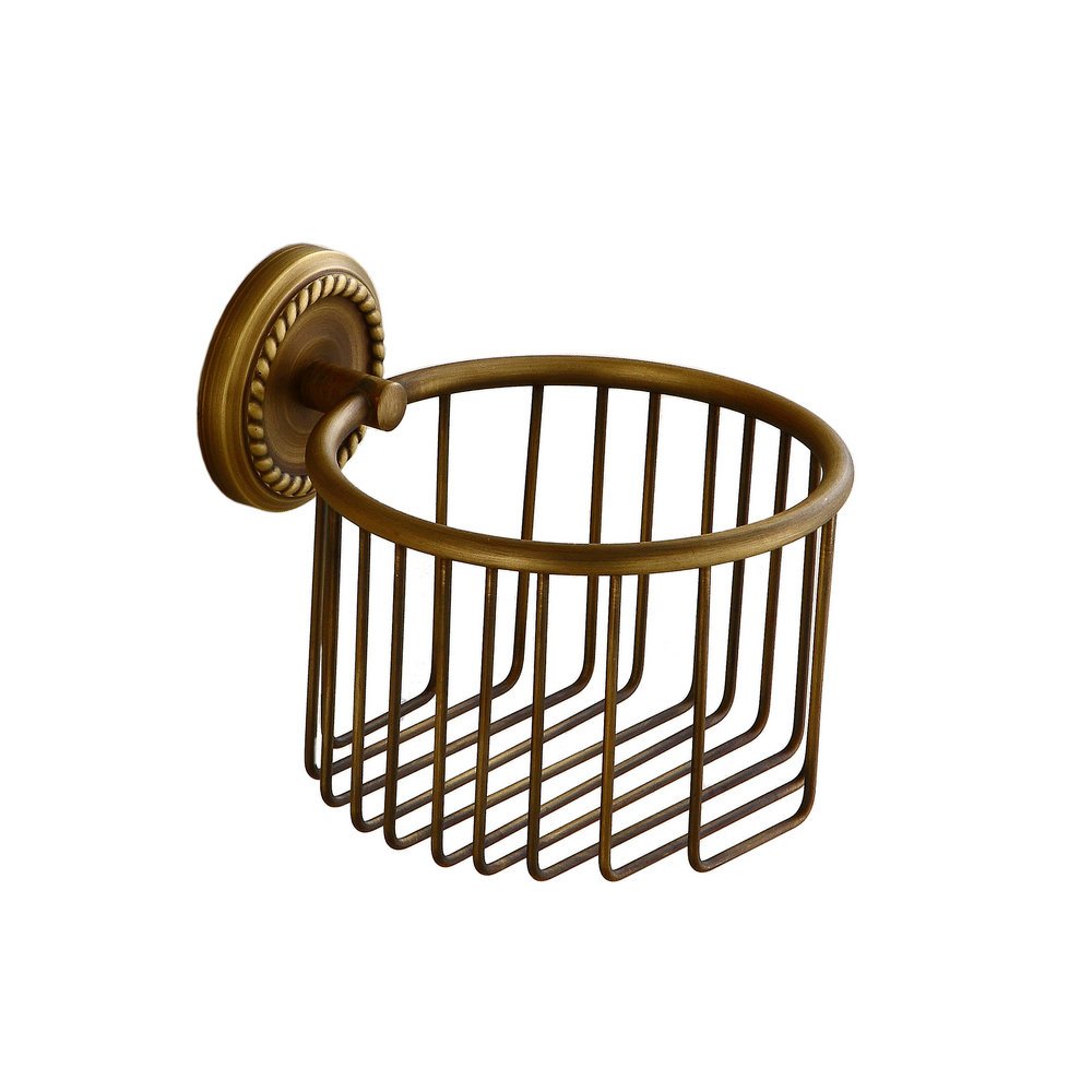 Vintage Toilet Paper Holder Wall Mounted Bathroom Roll Tissue Wire Basket, Antique Brass