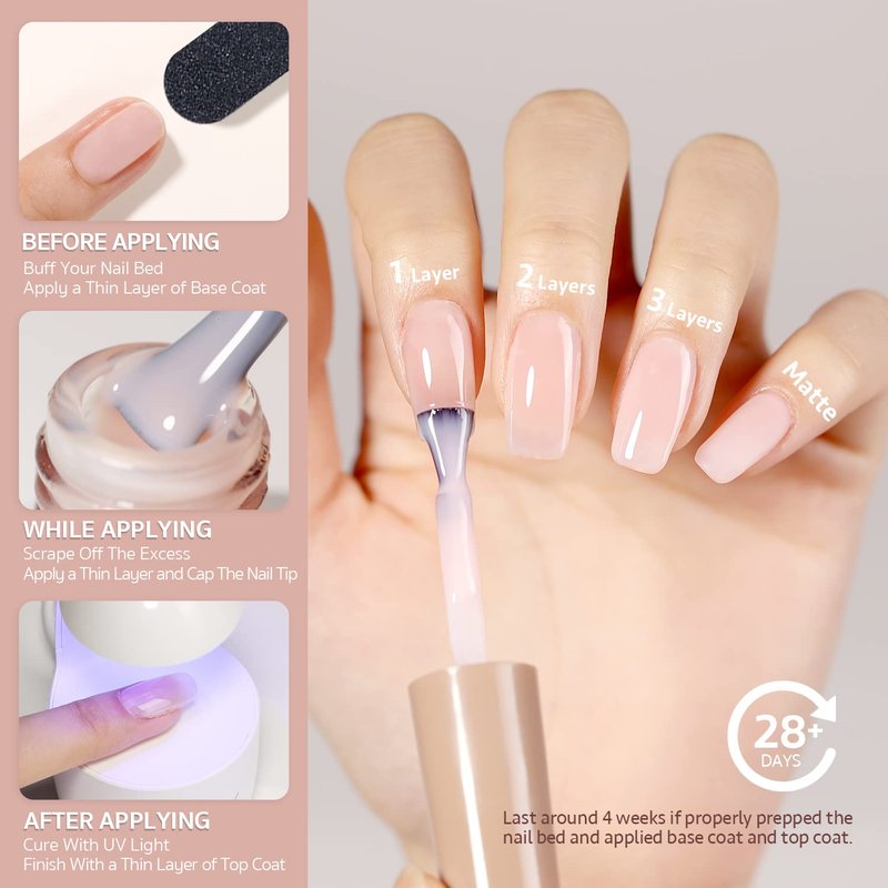 GAOY Gel Nail Polish - Sheer Light Pink 16ml | Translucent Milky White Peach UV Cure for DIY Manicure