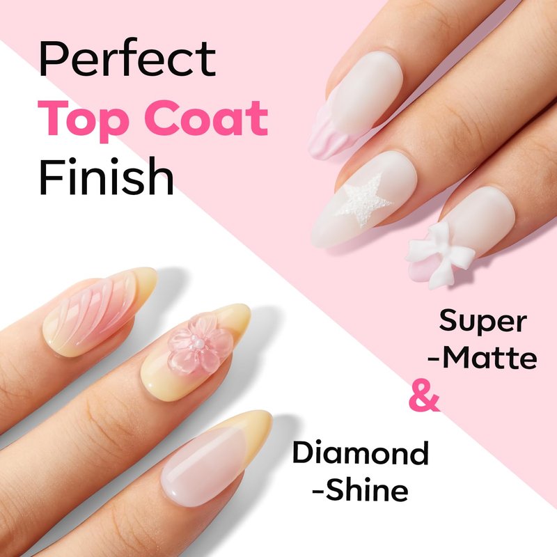 Modelones Gel Top Coat & Base Gel Polish Set - 3 PCS Clear Glossy & Chrome Proof Matte Finish | Pro Manicure Essential Kit for Women & Girls