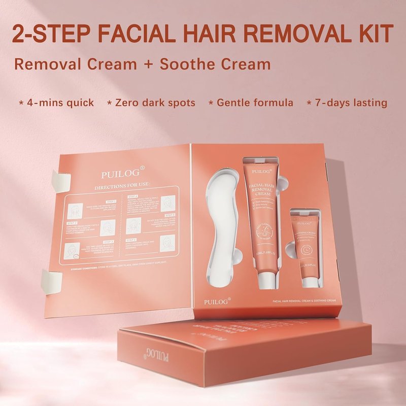 Gentle Facial Hair Removal Cream Kit for Women - Painless Depilatory Solution for Sensitive Skin | 2.37 Fl. Oz, Includes Soothing Cream & Spatula