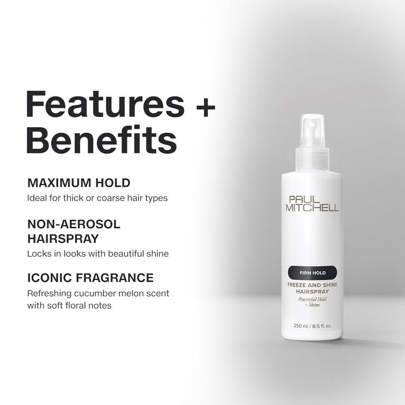 Paul Mitchell Freeze and Shine Hairspray - Maximum Hold, Shiny Finish for Coarse Hair