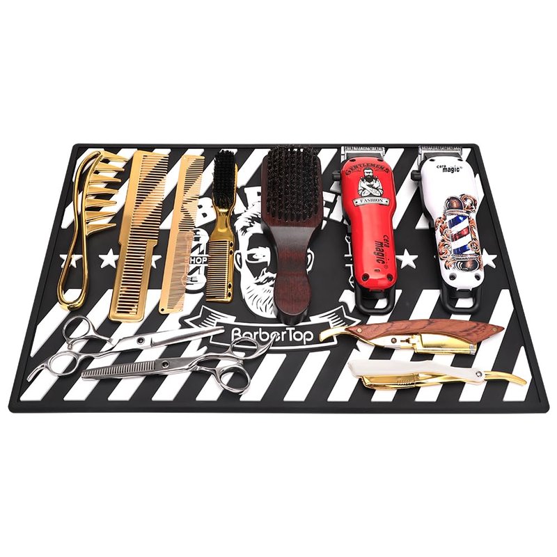 Barber Clipper Mat, Rubber Scissors Salon Mat, 17.72 x 11.81 inches, Heavy Duty Rubber Barber Table Pad, Heat-resistant Styling Station Mat (Black)
