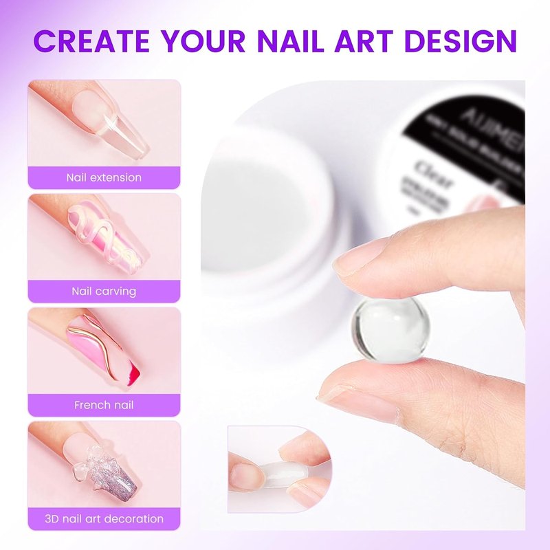 AIJIMEI Solid Builder Gel Kit With Manicure Tools For Nails 15ML 4IN1 3D Sculpting Hard Building Gel Non-Stick Hand UV & LED For Nails Long-Lasting Nail Extension Gel For Nail Manicure DIY At Home