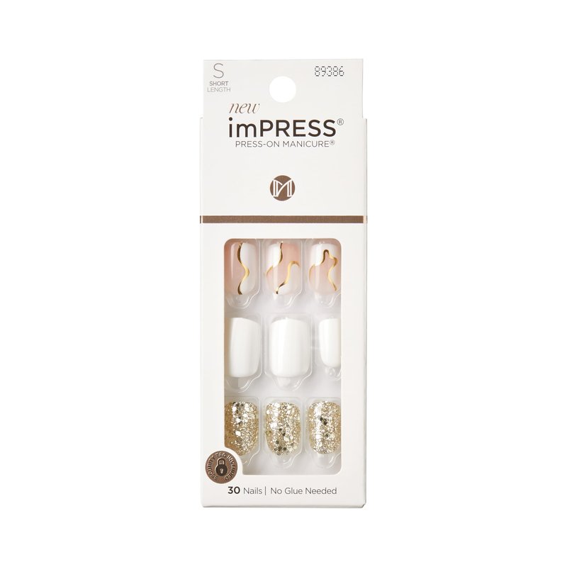 Kiss Impress Press-On Manicure Fake Nails – Astound, Short, Square, White, Easy Press On, Chip Proof, Smudge Proof, Waterproof, No Dry Time, Comfortable & Secure, Super Hold Adhesive | 30 Count