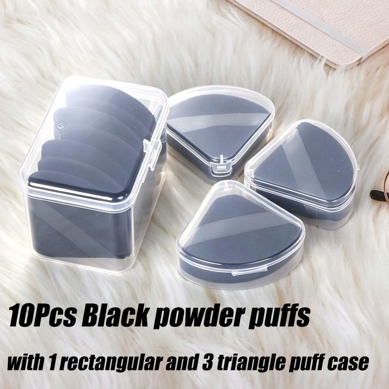Ocim 10Pcs Triangle Powder Puffs for Face Powder,Soft Velour Triangular Beauty Puff,Makeup Pressed,Baking & Setting Powder Sponge Applicator Pads with Case,Black